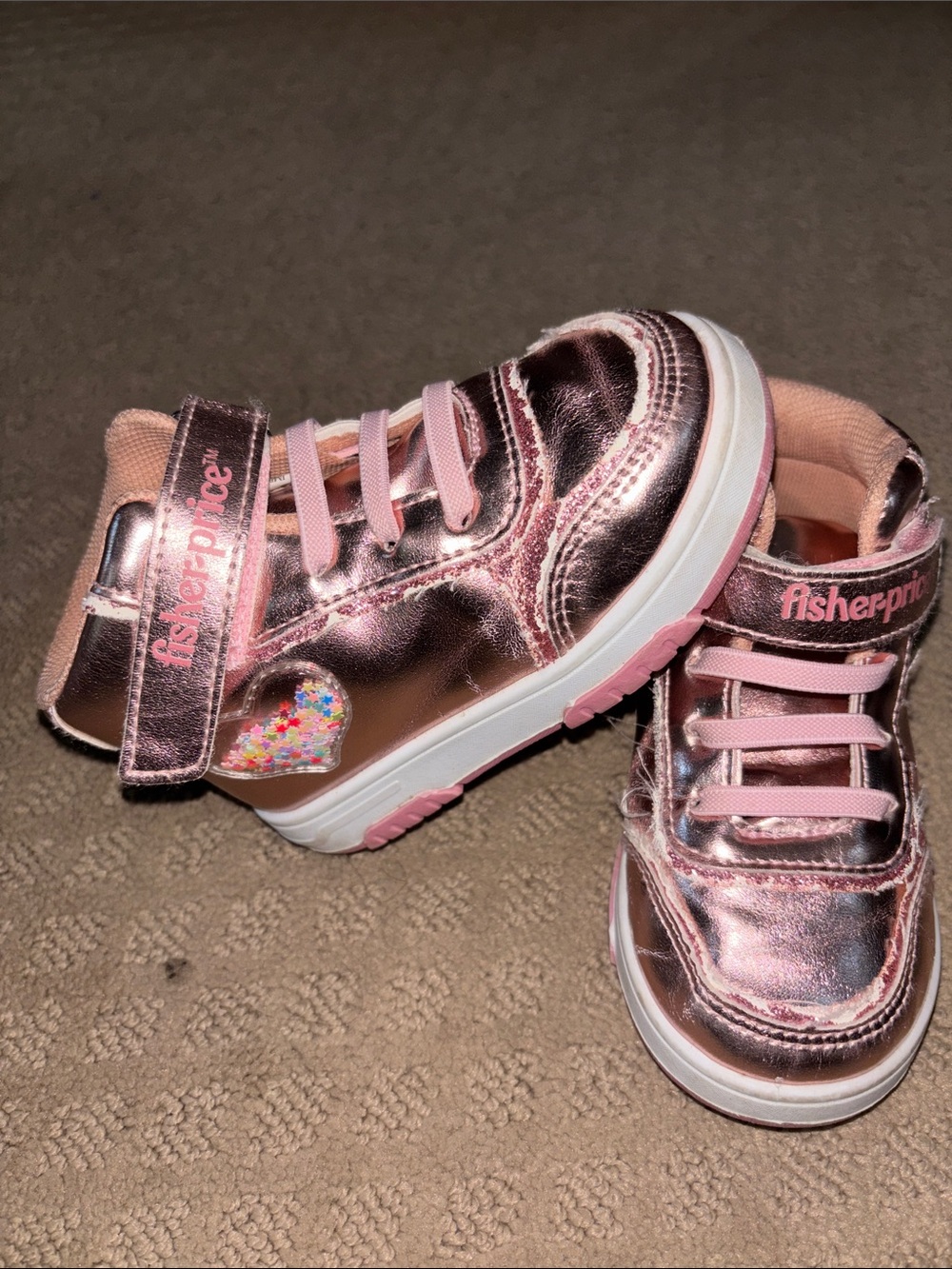 Fisher-Price Metallic Rose Pink Kids' Heart Accent Sneakers